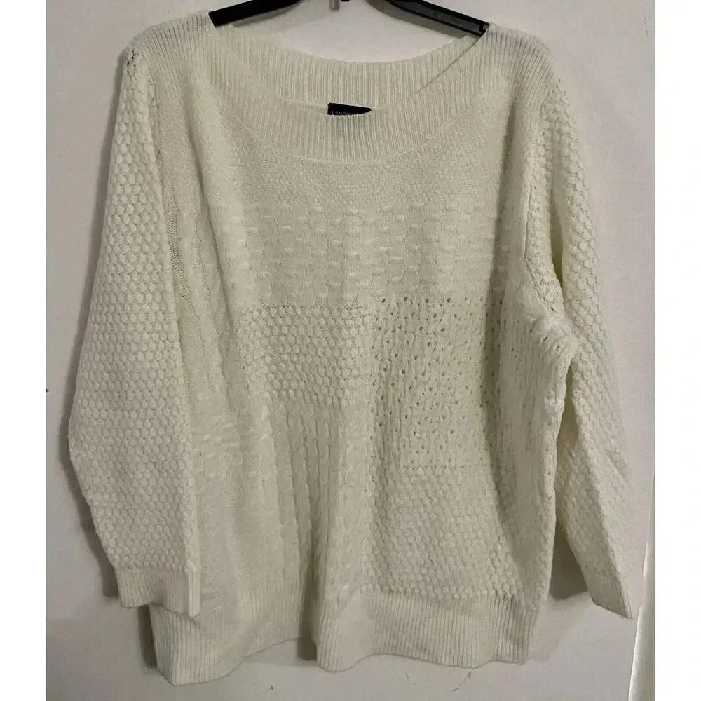 LANE BRYANT Loose Knit Sweater Women's 26-28 White Scoop Neck